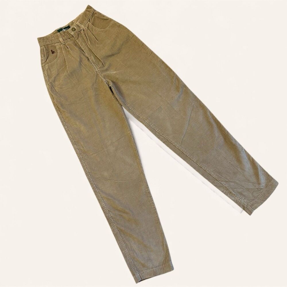 Vintage Hunt Club Corduroy Pants Women’s High Rise Pleated Tapered Tan 80s